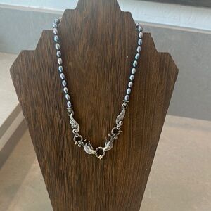 Barbara Bixby Sterling Silver 18K Swallows Sparrows Birds Black Pearl Necklace